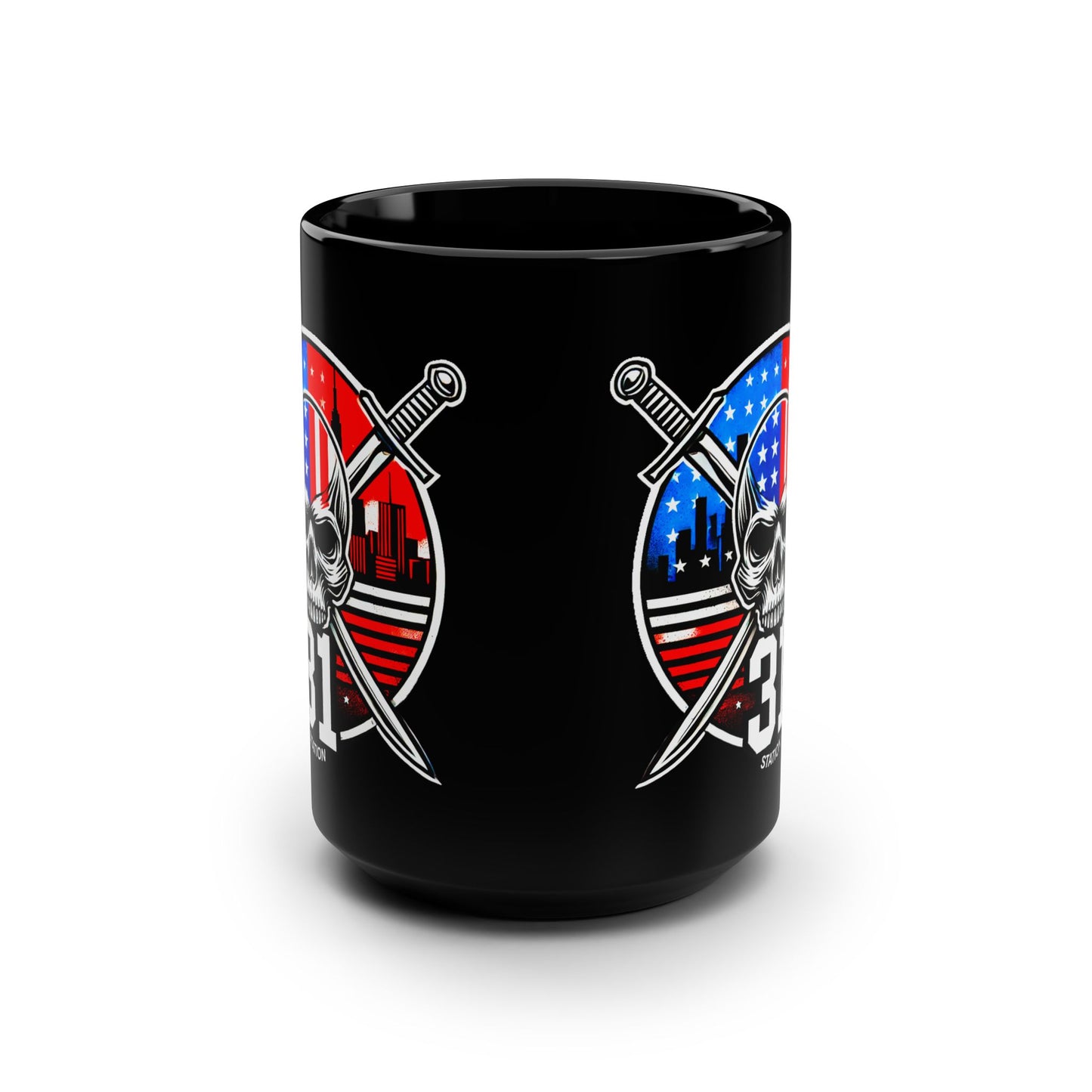Custom Skull & Swords 15oz Black Mug - Station 31 Design