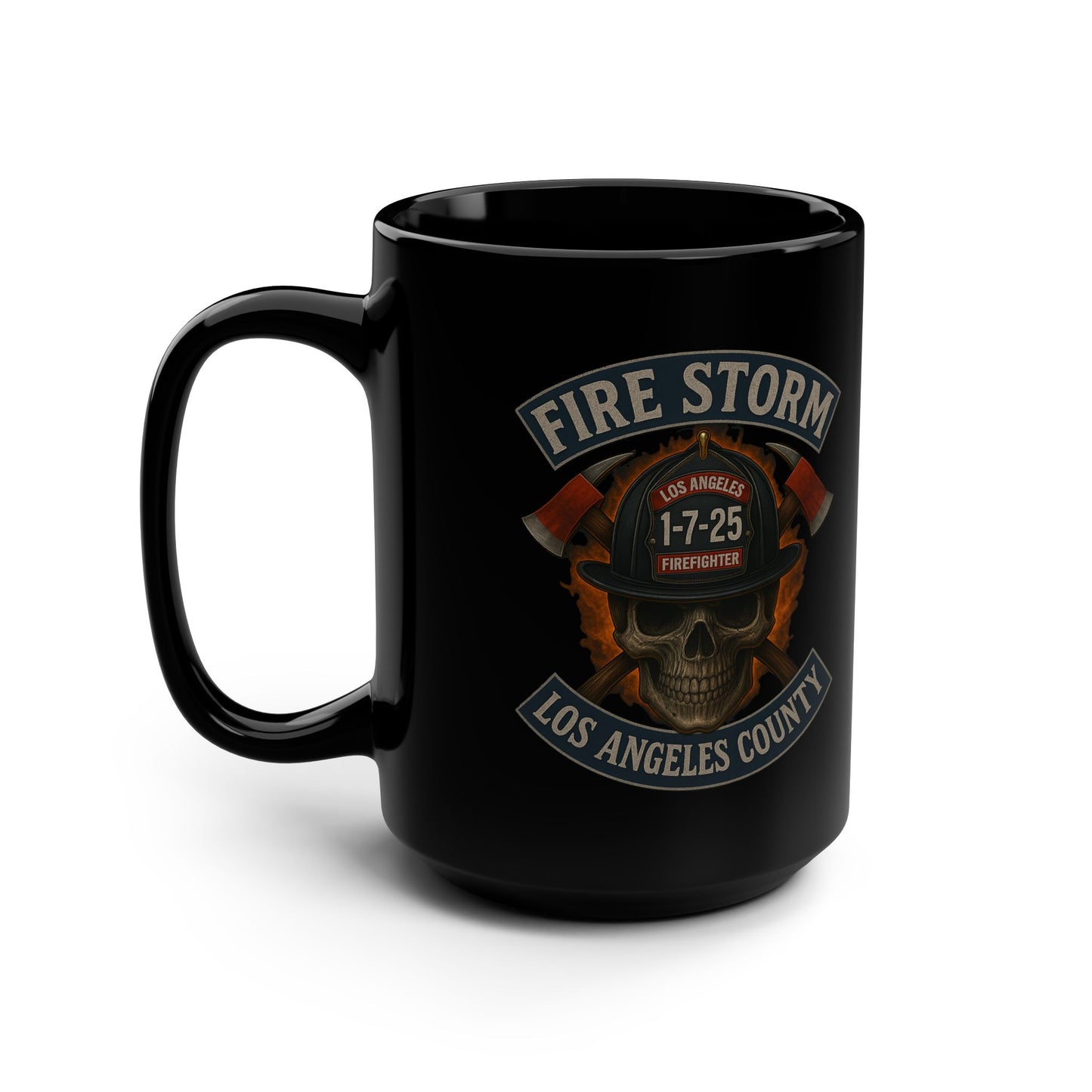 Firefighter Mug - Fire Storm Design, 15oz Black Coffee Cup for Heroes