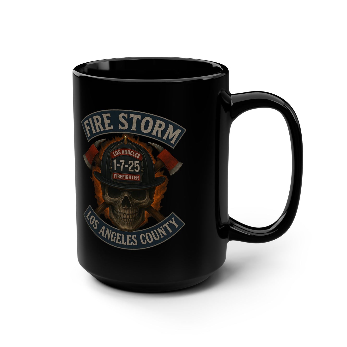Firefighter Mug - Fire Storm Design, 15oz Black Coffee Cup for Heroes
