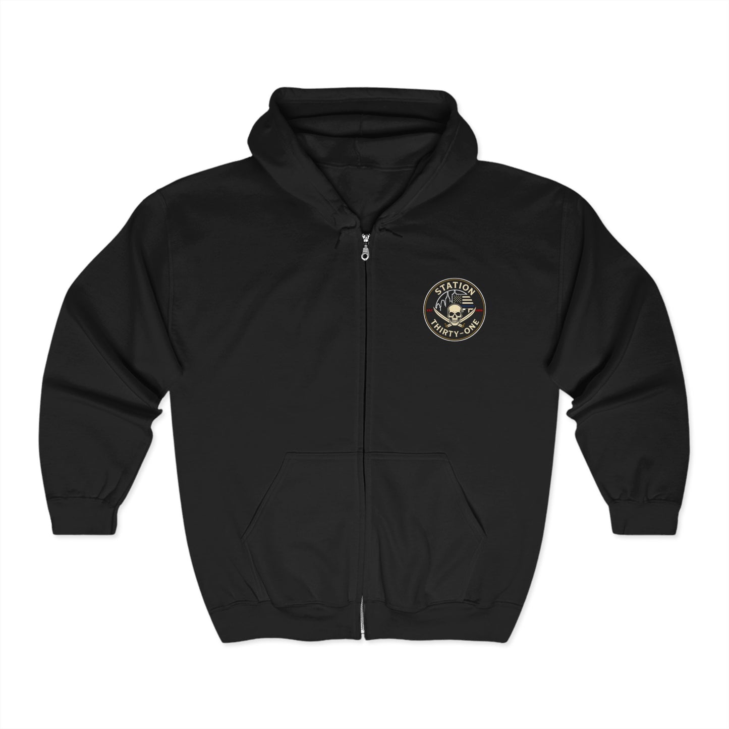 Station Thirty-One Skull Emblem Full Zip Hoodie - Heavy Blend, Unisex