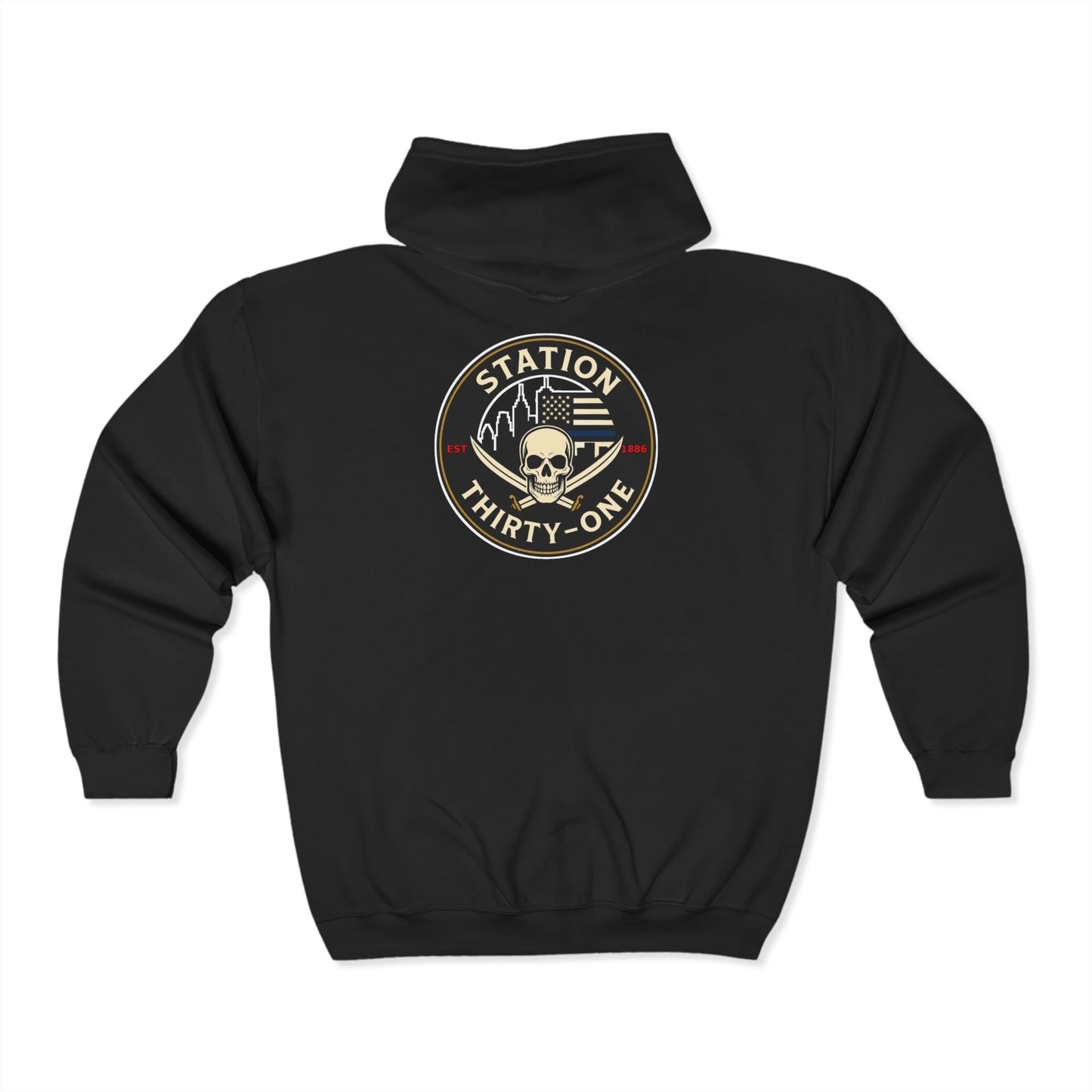 Station Thirty-One Skull Emblem Full Zip Hoodie - Heavy Blend, Unisex