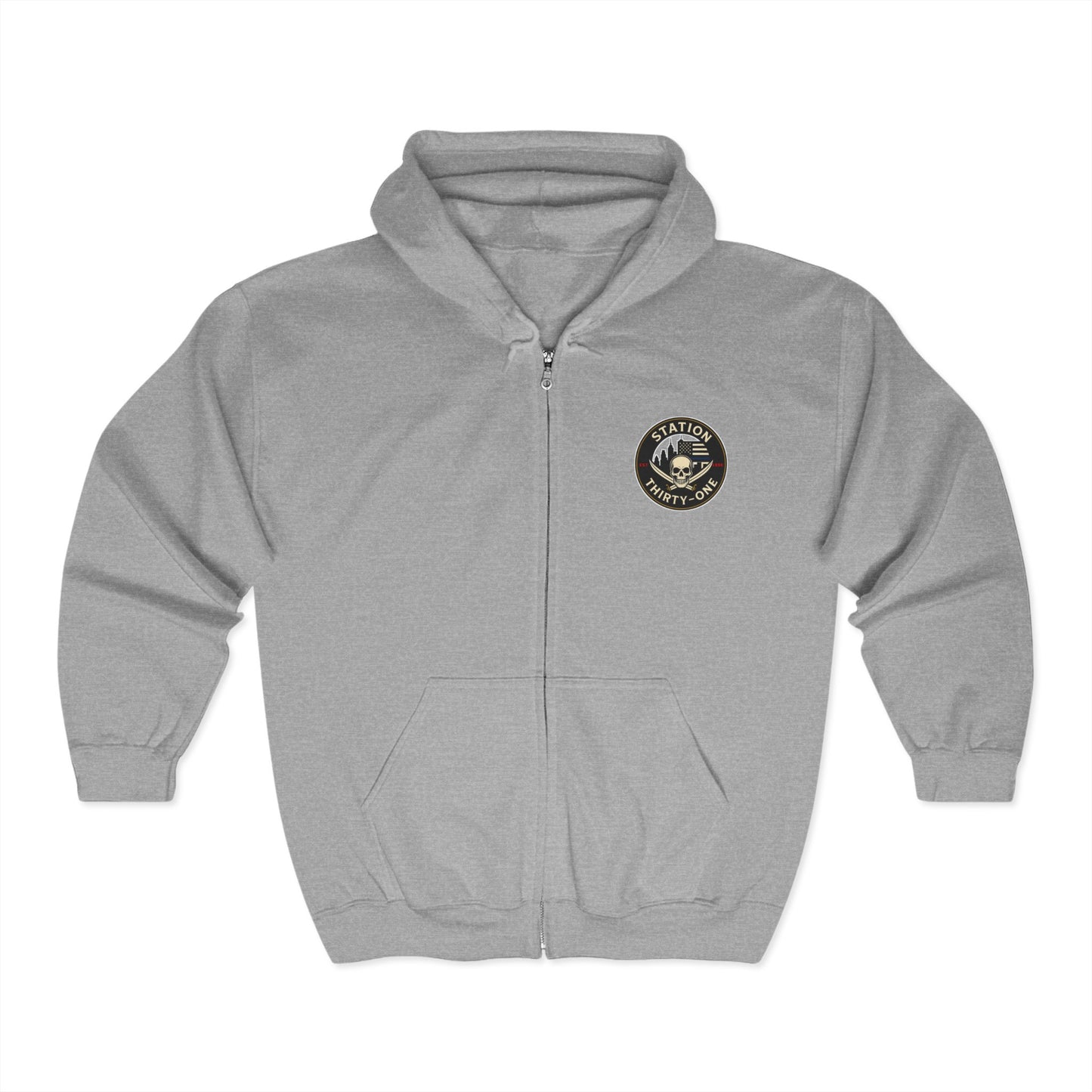 Station Thirty-One Skull Emblem Full Zip Hoodie - Heavy Blend, Unisex