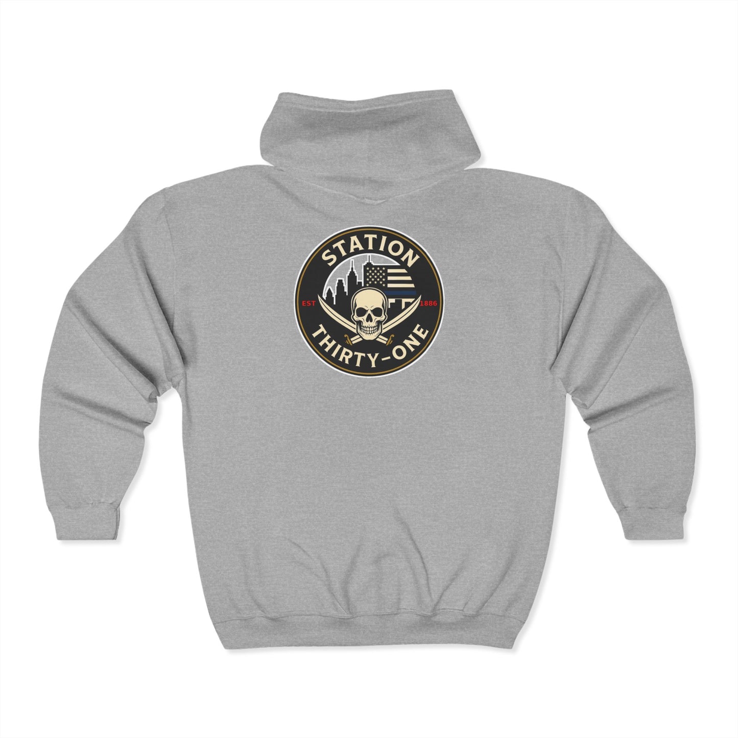 Station Thirty-One Skull Emblem Full Zip Hoodie - Heavy Blend, Unisex