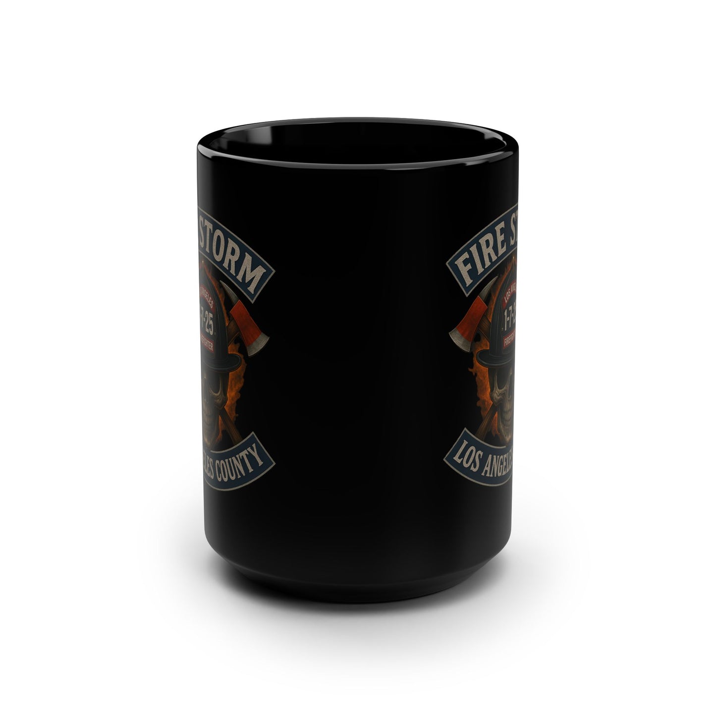 Firefighter Mug - Fire Storm Design, 15oz Black Coffee Cup for Heroes