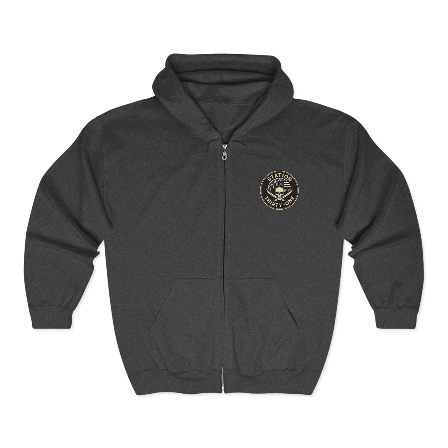 Station Thirty-One Skull Emblem Full Zip Hoodie - Heavy Blend, Unisex